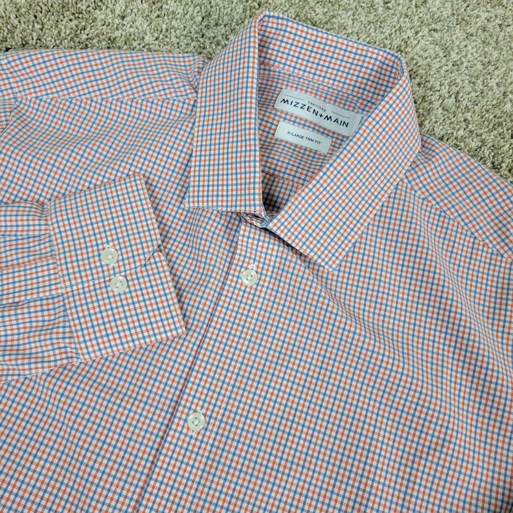 Mizzen + Main Leeward Mens XL Red White Blue Plaid Check Performance Button Up